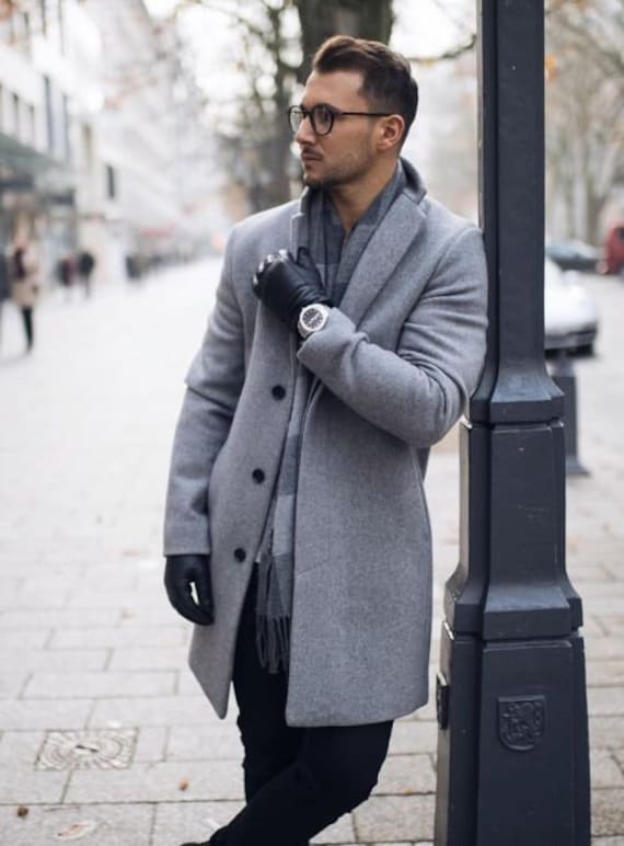 Men Grey Overcoat Vintage Long Trench Coat Men New Jacket Coats