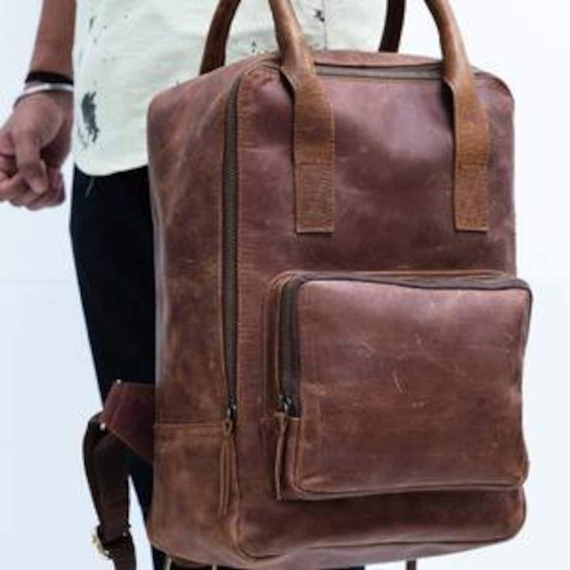 Genuine Leather Shoulder Satchel backpack College Bag men | Etsy