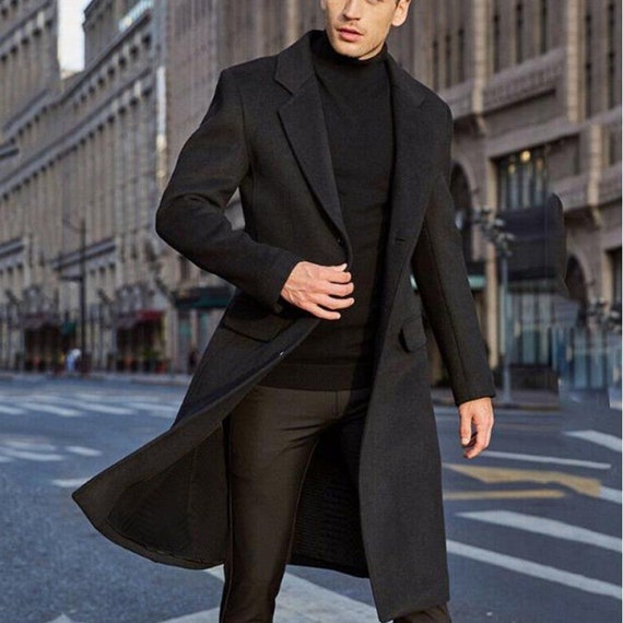 Abrigo negro para hombre, gabardina larga Vintage, chaqueta nueva para  hombre, abrigo informal de negocios para hombre, abrigo cortavientos largo  sólido, prendas de vestir de invierno -  España