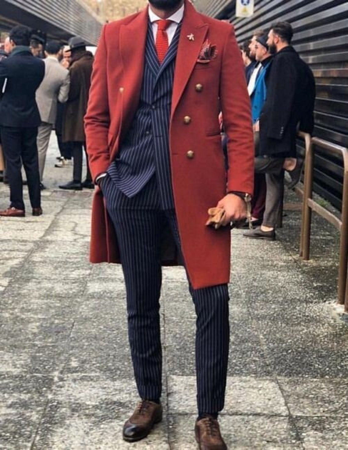 Men Red Long Overcoat Tweed Vintage Long Trench Coat Men - Etsy