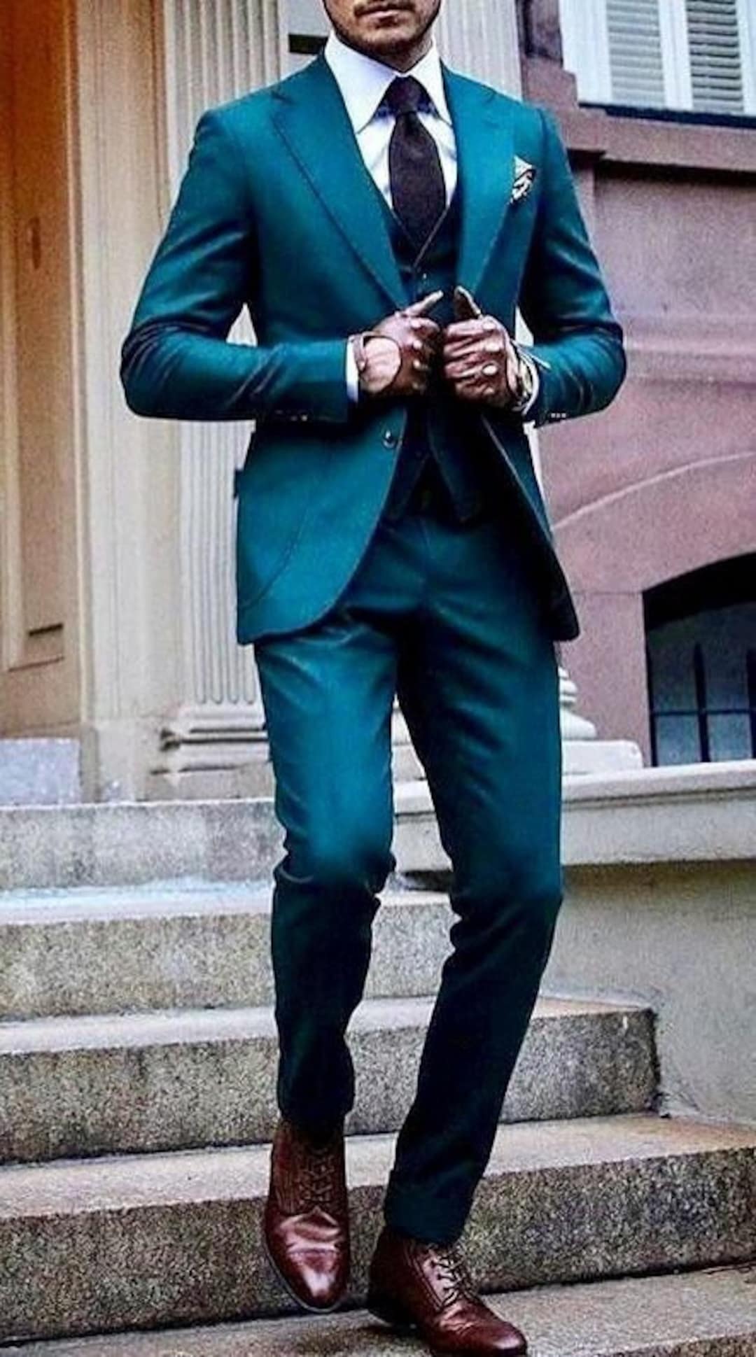 Men Suit Teal Blue 2 Piece Beach Wedding Suit Groom Wear Suit Etsy