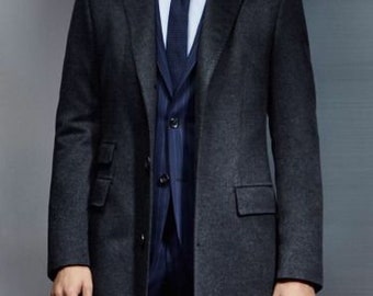 Blue suit shop black overcoat