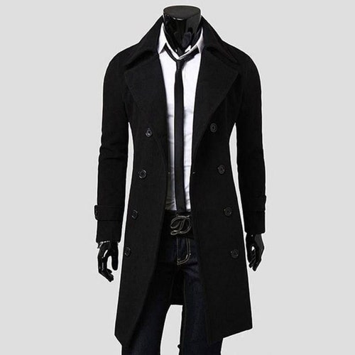 Men Black Overcoat Vintage Long Trench Coat Men New Jacket - Etsy