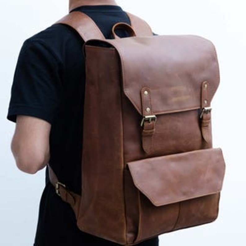 large backpack 17 inch Handmade leather backpack School College laptop backpack Rucksack