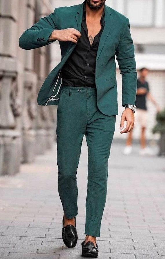 Men Suits Teal Green 2 Piece Beach Wedding Suit Groom Wear - Etsy