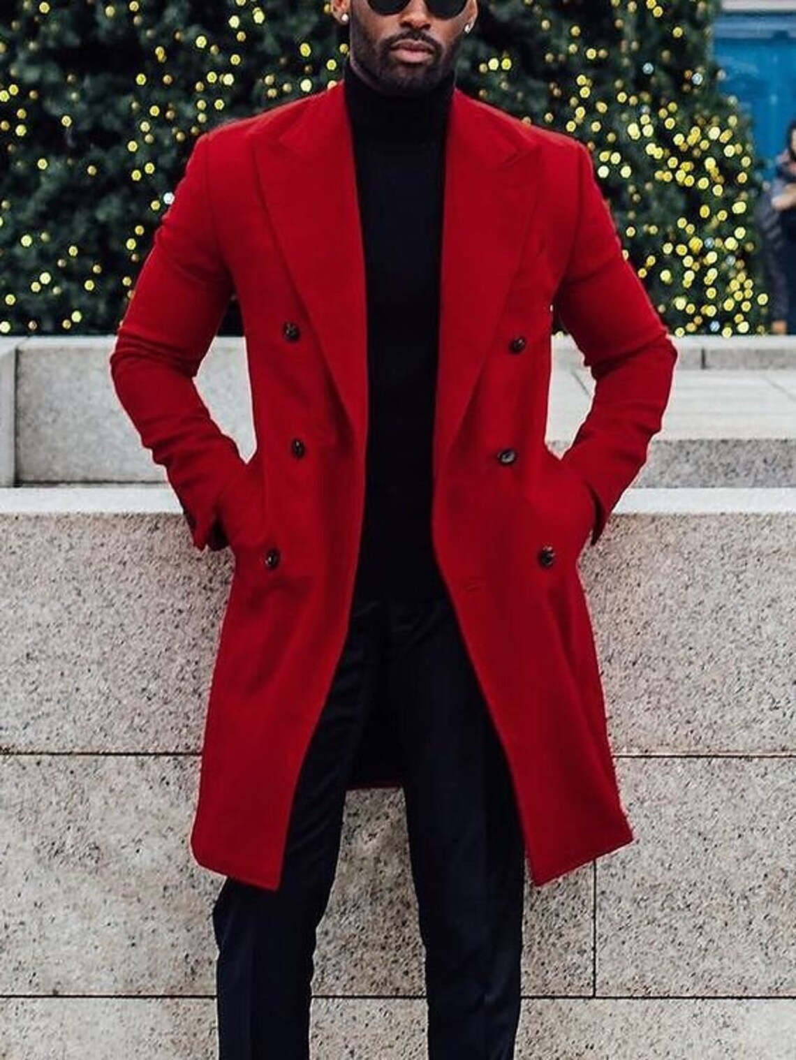 Men Red Overcoat Vintage Long Trench Coat Men Winter Long Etsy
