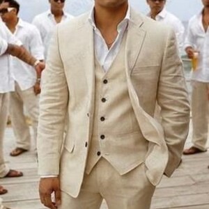 Men Linen Suit Beige Linen Suit Beach Wedding Suit Linen Suit Groomsmen ...