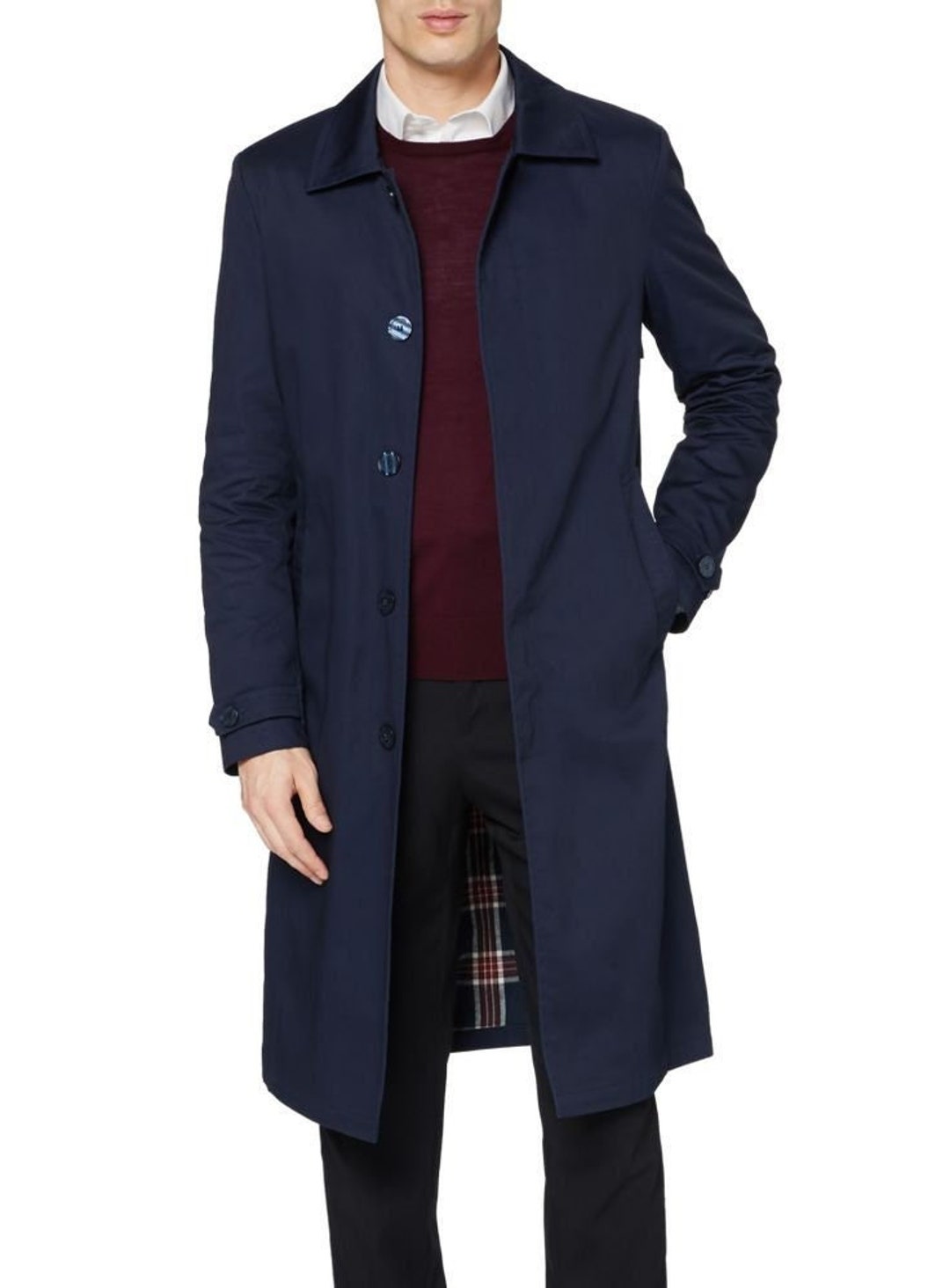 Men Tweed Navy Blue Overcoat Vintage Long Trench Coat Men New - Etsy