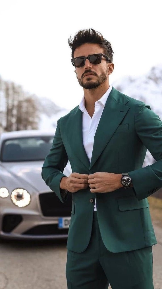Men Suit Dark Green Suit 2 Piece Suit Stylish Slim Fit Suit - Etsy