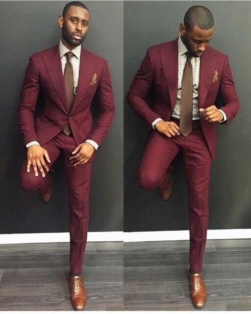 Men Suits Maroon 2 Piece Formal Fashion Slim Fit Elegant - Etsy