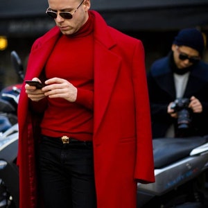 Men Red Overcoat Vintage Long Trench Coat Men Winter Long - Etsy