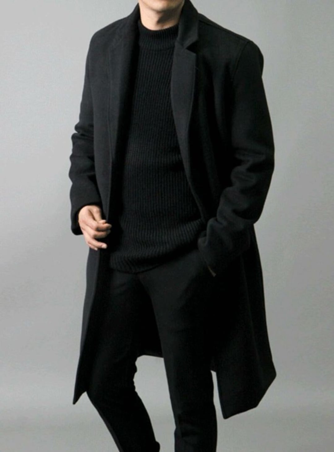 Long black top overcoat mens