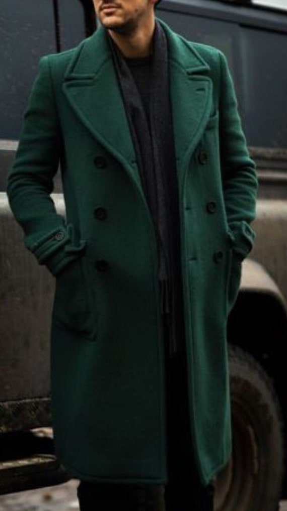 Hombre verde invierno largo Abrigo largo Gabardina hombres nueva chaqueta  Abrigos Hombres Negocios Abrigo largo Sólido Cortavientos invierno Outwear