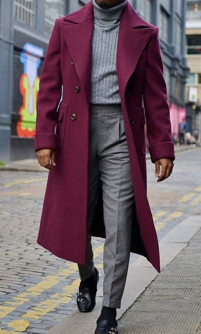 Men Maroon Overcoat Vintage Long Trench Coat Men New Jacket - Etsy