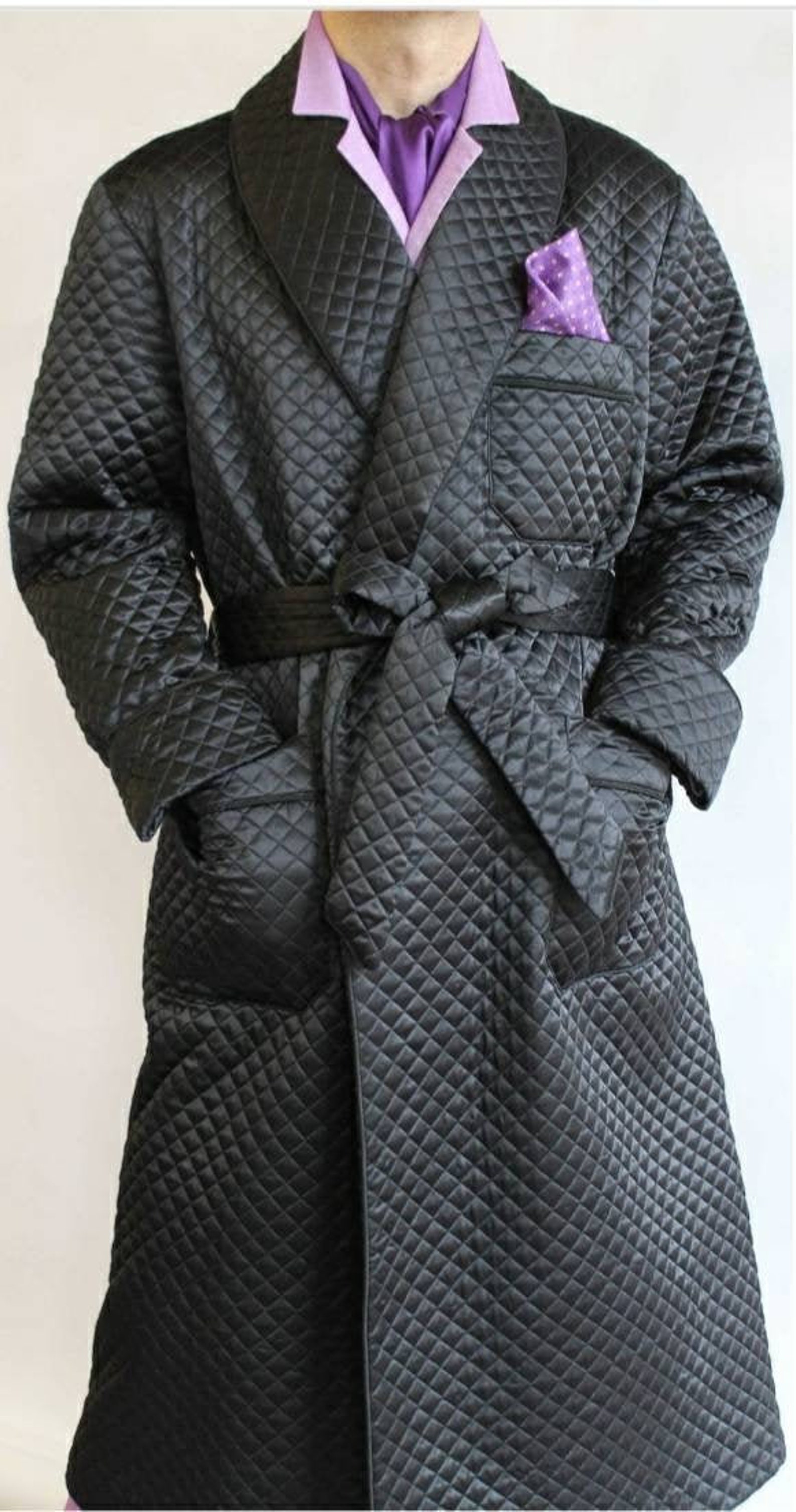Men Smoking Jacket Robe grey Silk Satin Fully Quilted Luxury | Etsy