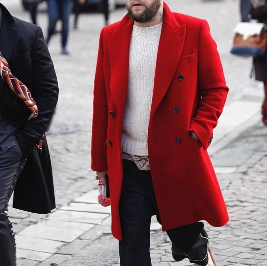 Men Red Wool Overcoat Vintage Long Trench Coat Men New Jacket Coats ...