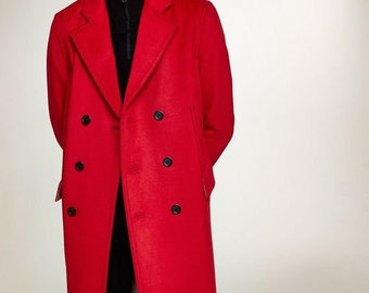 Hombres abrigo rojo tweed Gabardina larga vintage Hombres abrigos largos de  invierno Abrigo largo casual de negocios para hombres Abrigo cortavientos  abrigo lar…