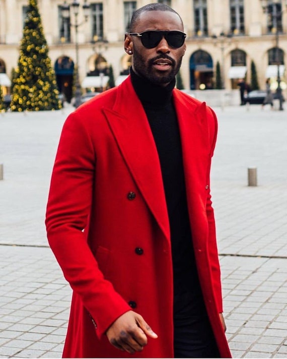 Men Red Long Overcoat Tweed Vintage Long Trench Coat Men -  Israel