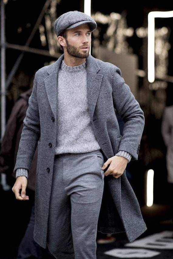Men Grey Overcoat Vintage Long Trench Coat Men New Jacket - Etsy Finland