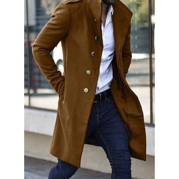 Men brown velvet Overcoat Vintage Long Trench Coat Men new Jacket Coats  Mens Business brown Casual Long Solid Windbreak Coat winter Outwear