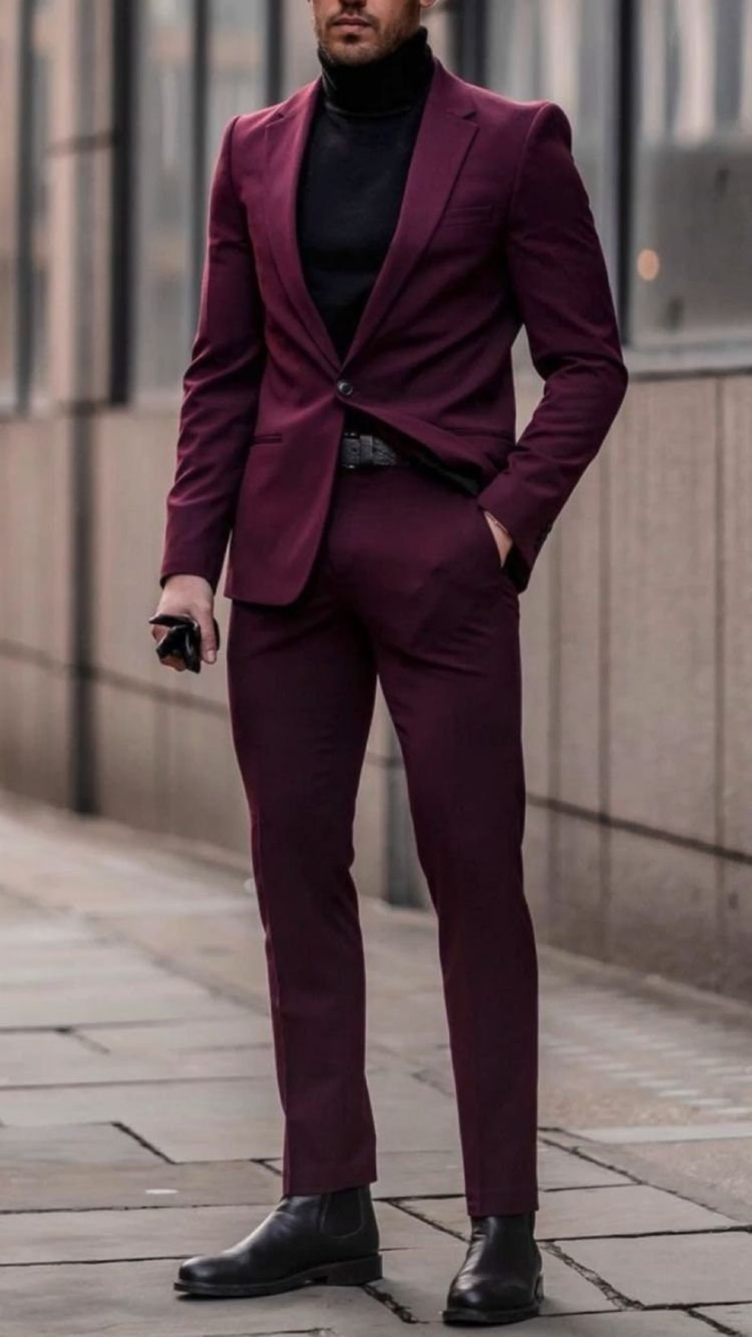 Mens Slimfit Maroon Suit | Gentleman Single Button Suit