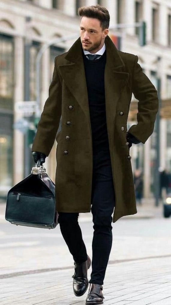 Men green velvet Overcoat Vintage Long Trench Coat Men new Jacket Coats  Mens Business green Casual Long Solid Windbreak Coat winter Outwear