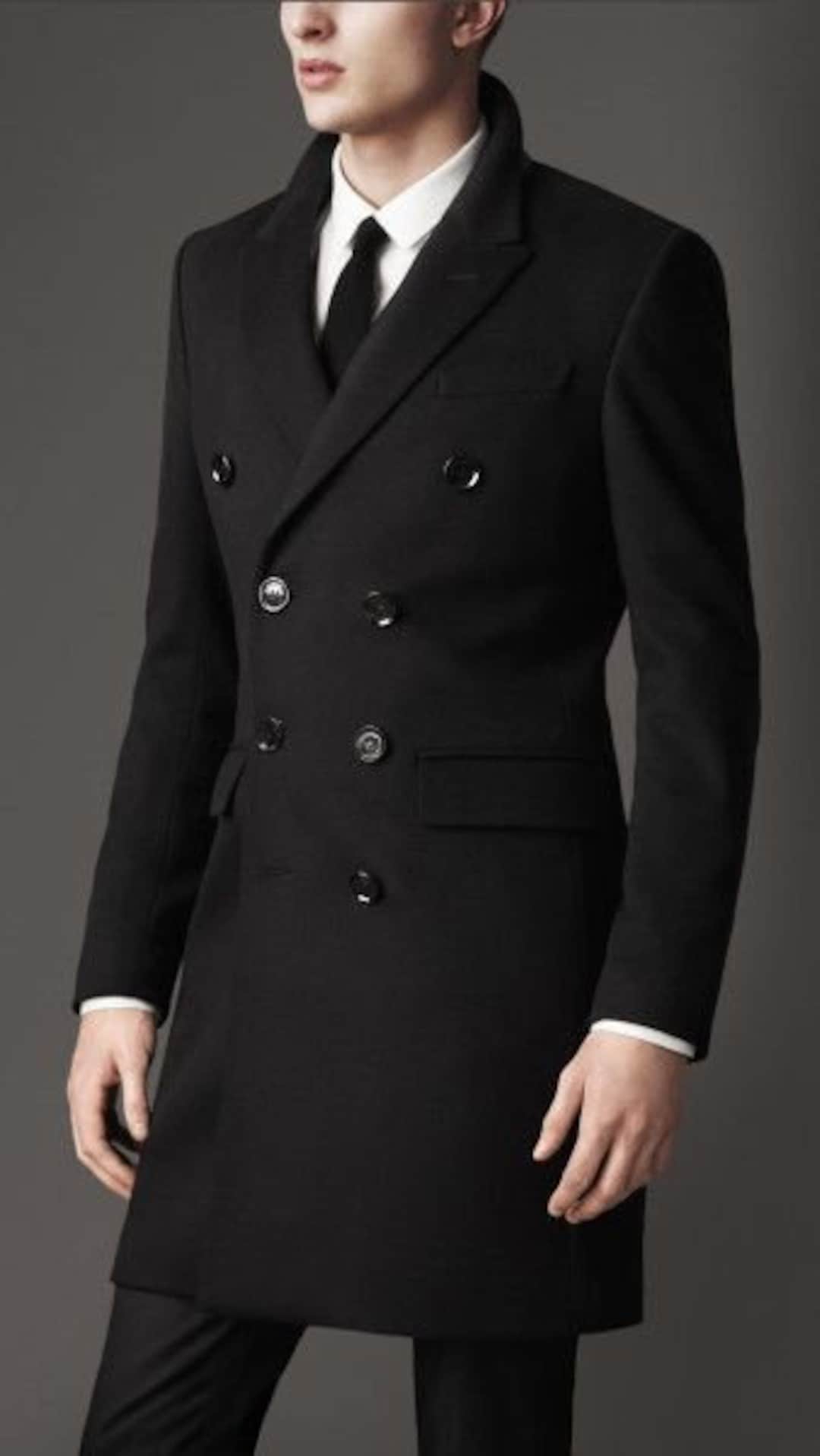 Men Black Overcoat Vintage Long Trench Coat Men New Jacket Coats Mens ...