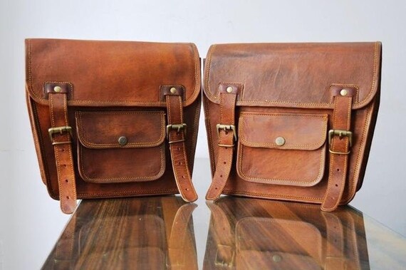 Cutomised Leather Bike Bag Saddle Bag Set 2 Bag Panniers Bag