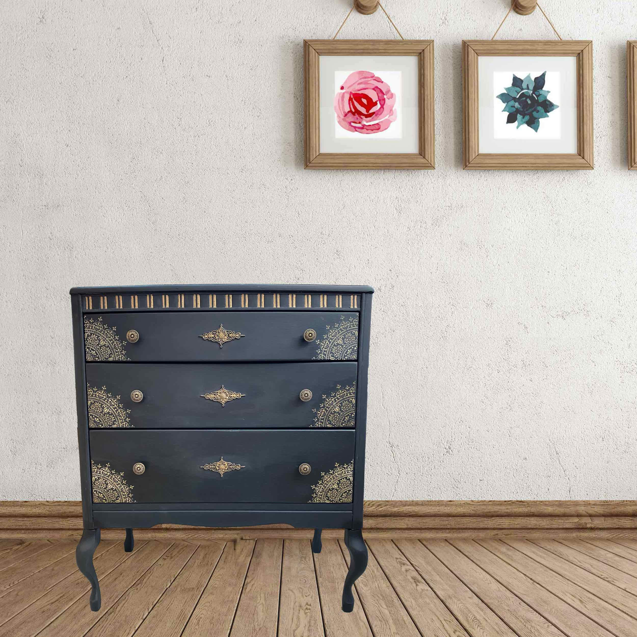 Black and Gold Small Chest of Drawers Etsy