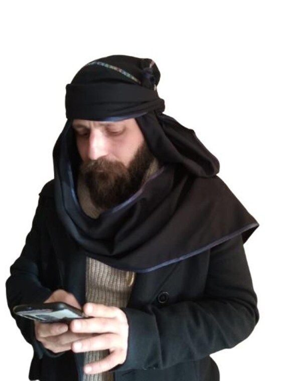 Traditional, Dark Blue Hooded Scarf, Georgian, Hooded Scarf for