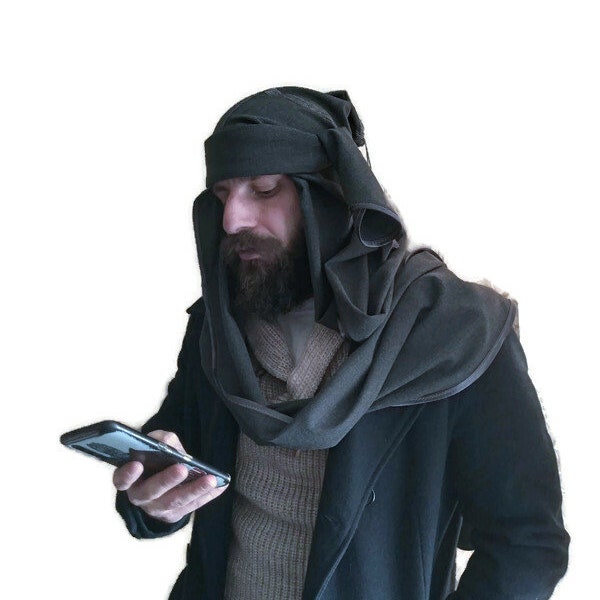 Traditional, Gray Hooded Scarf, Georgian Clothing, Kabalakhi for Men, Long Scarf , Bashlyk , Georgian Traditional Kabalakhi, KABALAKHI