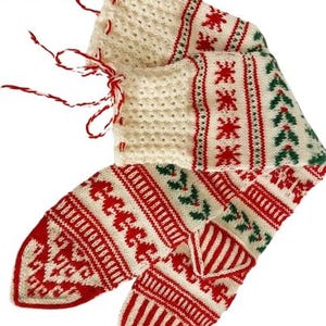 Georgian Traditional Christmas Socks , Hand Knitted Wool Holiday Stockings, Ethnic Folk Winter Gift, Cozy Handmade Knitwear