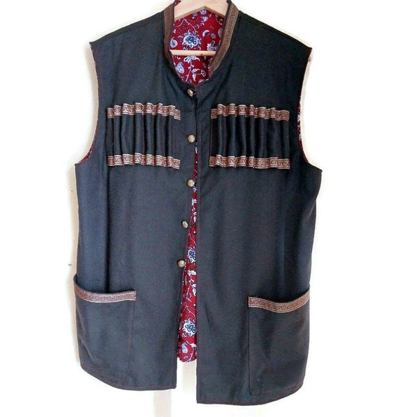 Traditional Vest, Georgian clothing, Chokha, Vest with chokha elements, Dark Blue Vest with pockets and buttons,  Gift for Him, Men's Vest