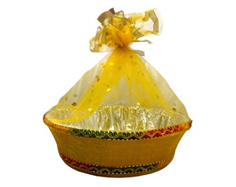 Large Size  15"x 11"x 5.5" Deep Gift Basket Velvet Covered Foil Inside for Weddings Haldi Mehndi