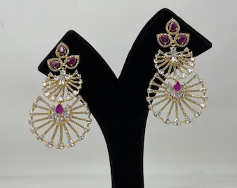 AD statement earrings with American diamond ruby stones AD14