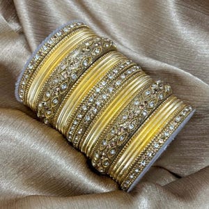 1176Gld Gold Color Metal Bangle Set Indian Bridal Churiyan Chudiyan Indian Jewelry