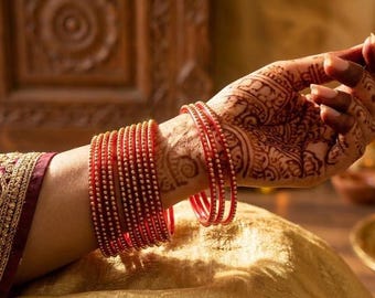 Chulbuli Indian Red Glass Bangles Kangan Churiyan Set 2.4, 2.6, 2.8 , 2-12