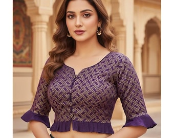 HC-835 Geometric Print Ethnic Silk Blend  Crop Top / Saree Blouse