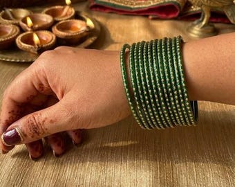 Chulbuli Indian Green Glass Bangles Chudiyan Kangan Set  2.4, 2.6, 2.8 2-12 MC