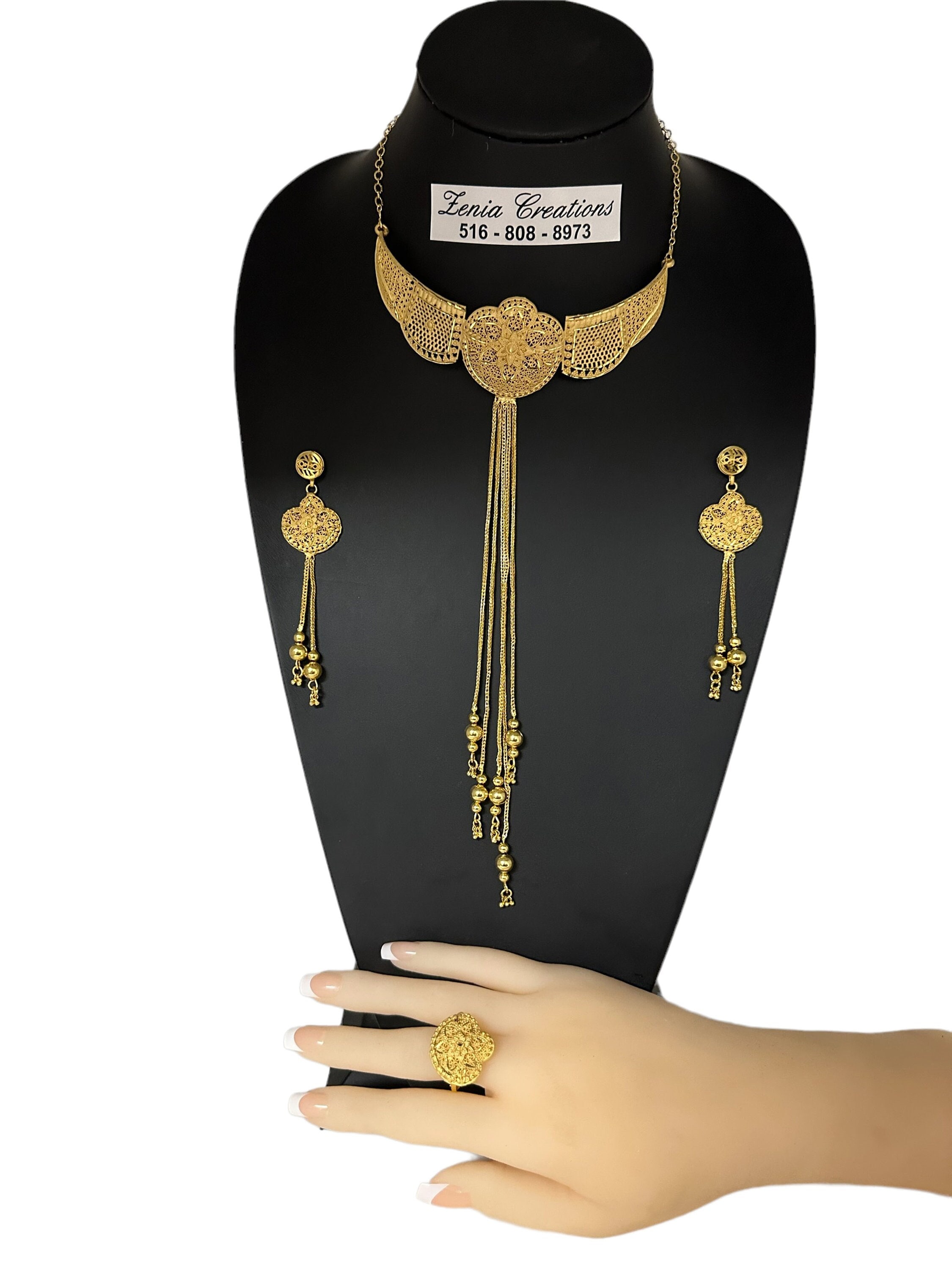Sets Necklace Earrings Ring Women Gold | Gold Jewelry Women Set - 1set  Necklace - Aliexpress
