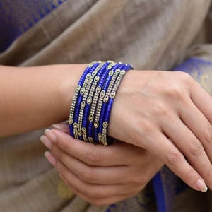 Gazab - Crystal & Gold Hand Stonework Glass Bangle Set Traditional Bridal Charm Pack of 12 Bangles