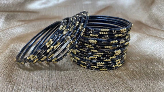 Indian 24 Pcs Black Metal Bangles Churiyan Set Available in
