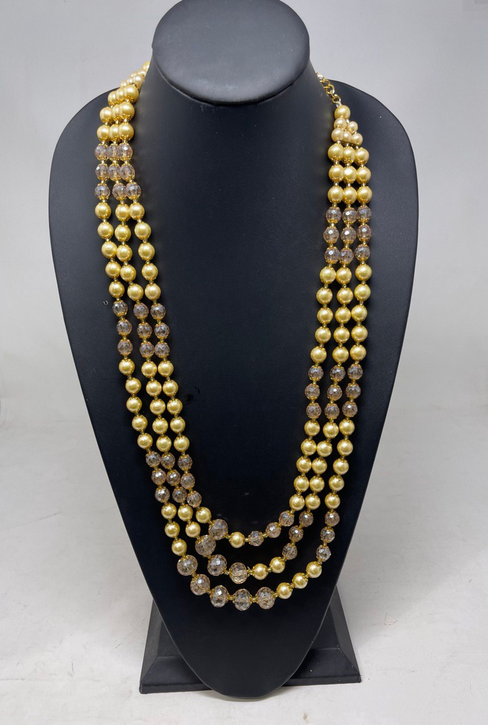 Men s 3 Layer Gold Pearl Mala Set With Crystal Beads for Groom Dulha Moti Mala Haar Set M20