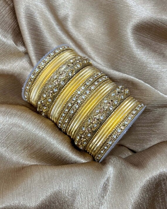 Gold colour metal bangles deals