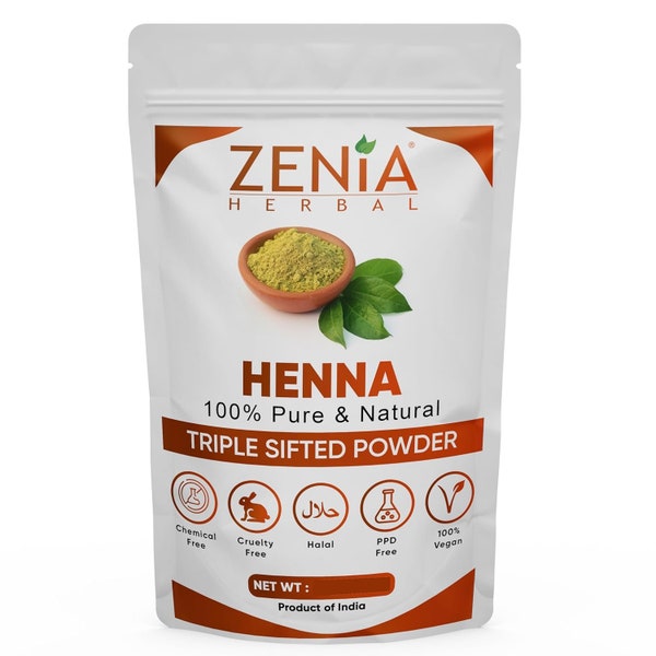 Henna Powder for Hair Dye/Color Body Art Designs Tattoo | 100% Pure and Natural | Tripled Sifted BAQ | Reddish-Brown | 2021 Fresh New Crop