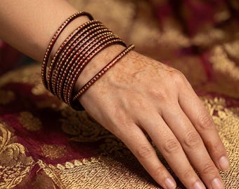 Chulbuli Indian Maroon Glass Bangles Churiyan Set  2.4, 2.6, 2.8