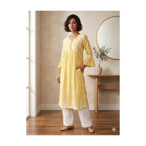 chinese dress ladies Women's Lucknowi Handcrafted Cotton Chikankari Long Dress main image 0