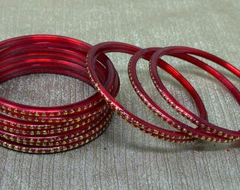 Chulbuli Indian Red Glass Bangles Kangan Churiyan Set 2.4, 2.6, 2.8 , 2-12