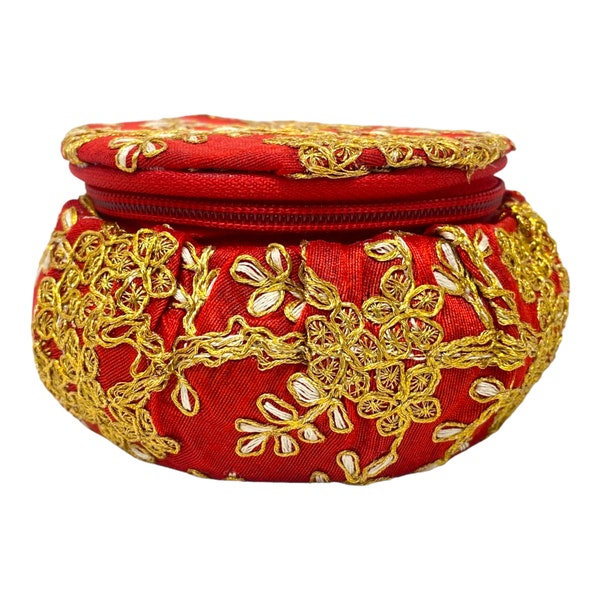 Small Bangle Jewelry Container Box Round Shape with Zari Embroidery Material #BB2