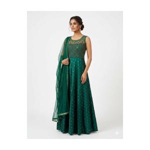 slim fit dress slacks Shop Teal Green Chanderi Silk Anarkali Set Online